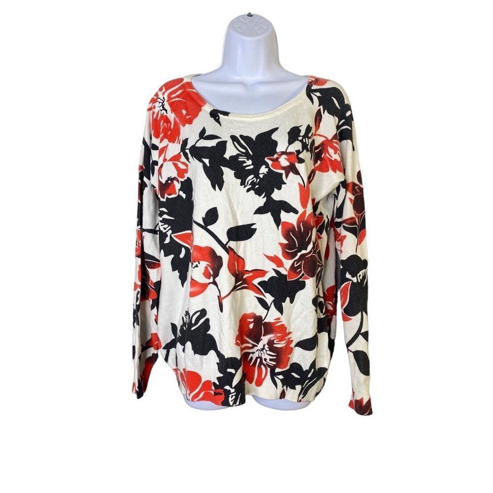 Vila Milano Womens Floral Pullover Sweater Boat Neck Wool Blend Size XL